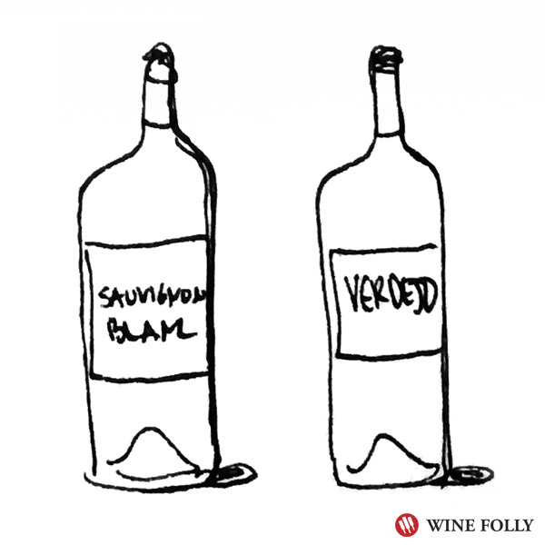 Bottle Illustration - Zesty White wines like verdejo go well with salad pizza