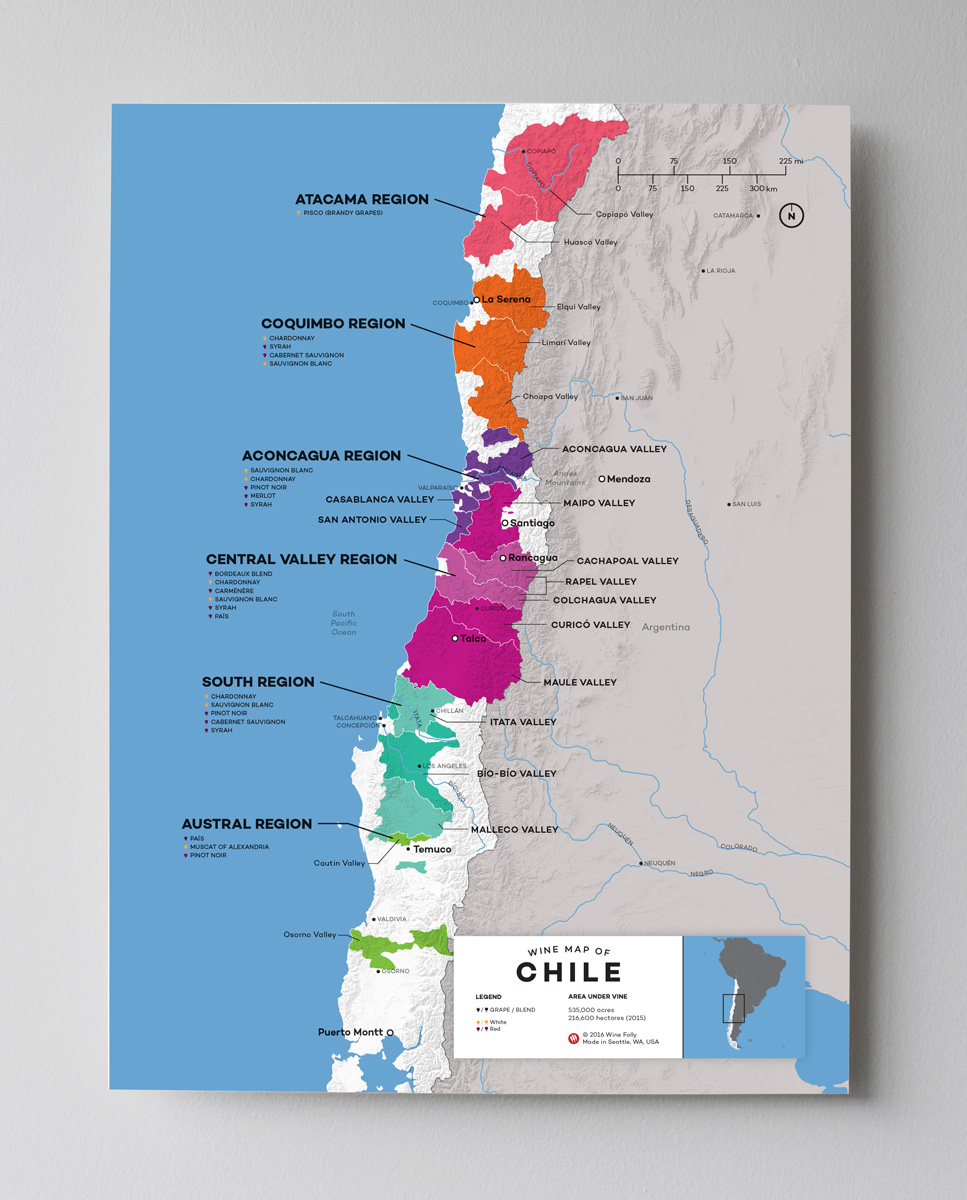 Updated Wine Maps Of The World Wine Folly   12x16 Chile Wine Map 