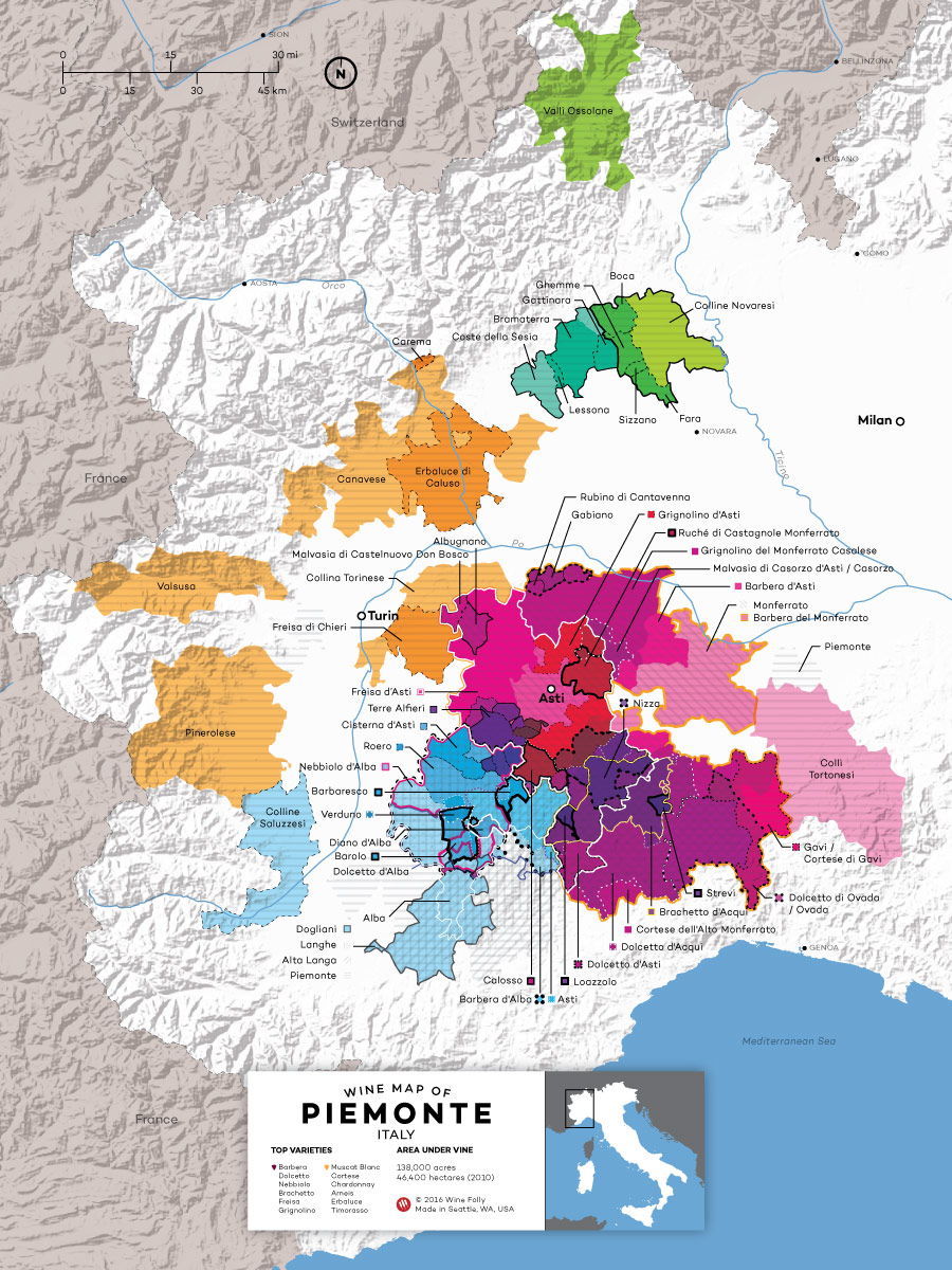 Piedmont Wine Map of Italy by Wine Folly