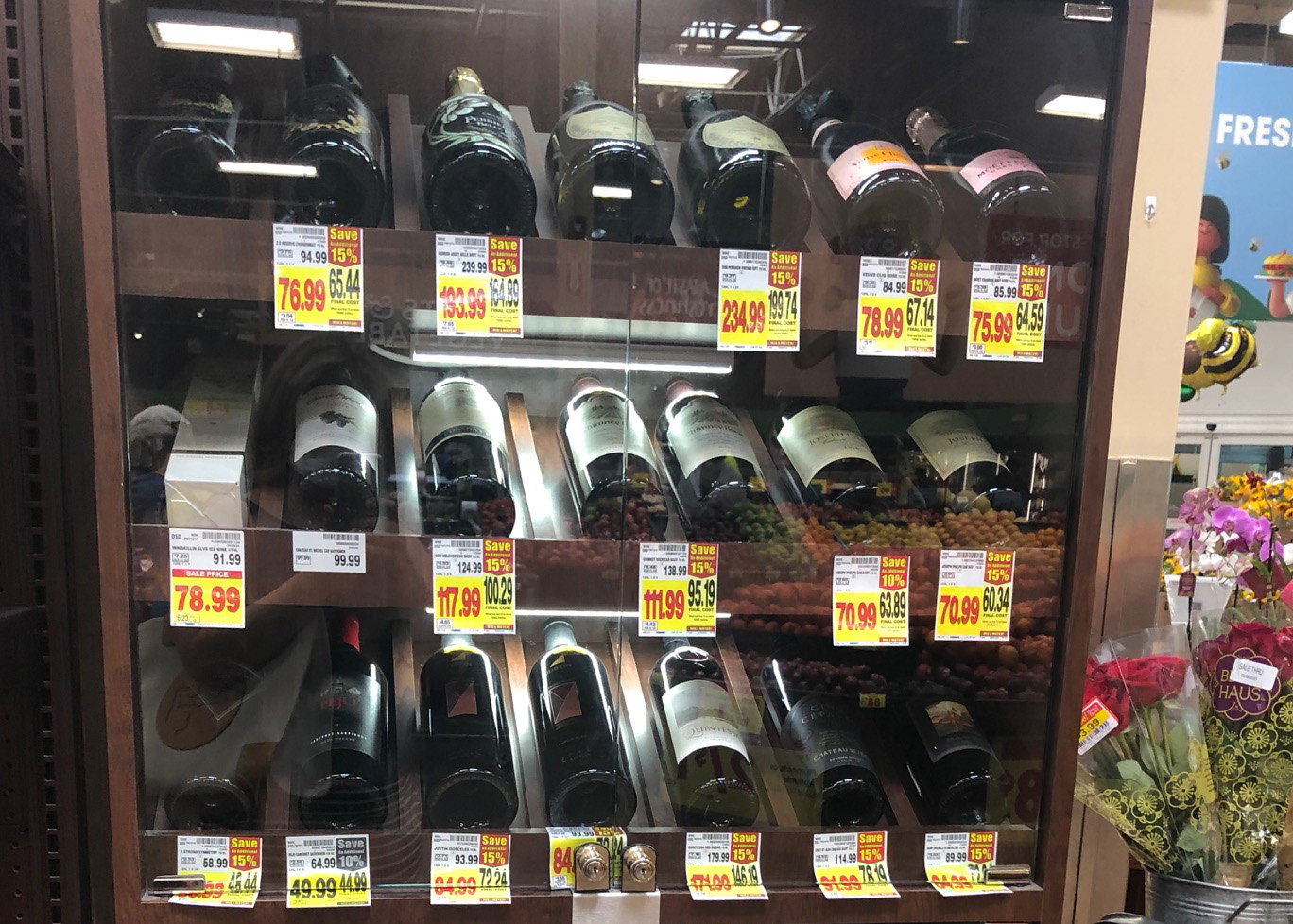 Expensive bottles of wine being stored in direct sunlight.