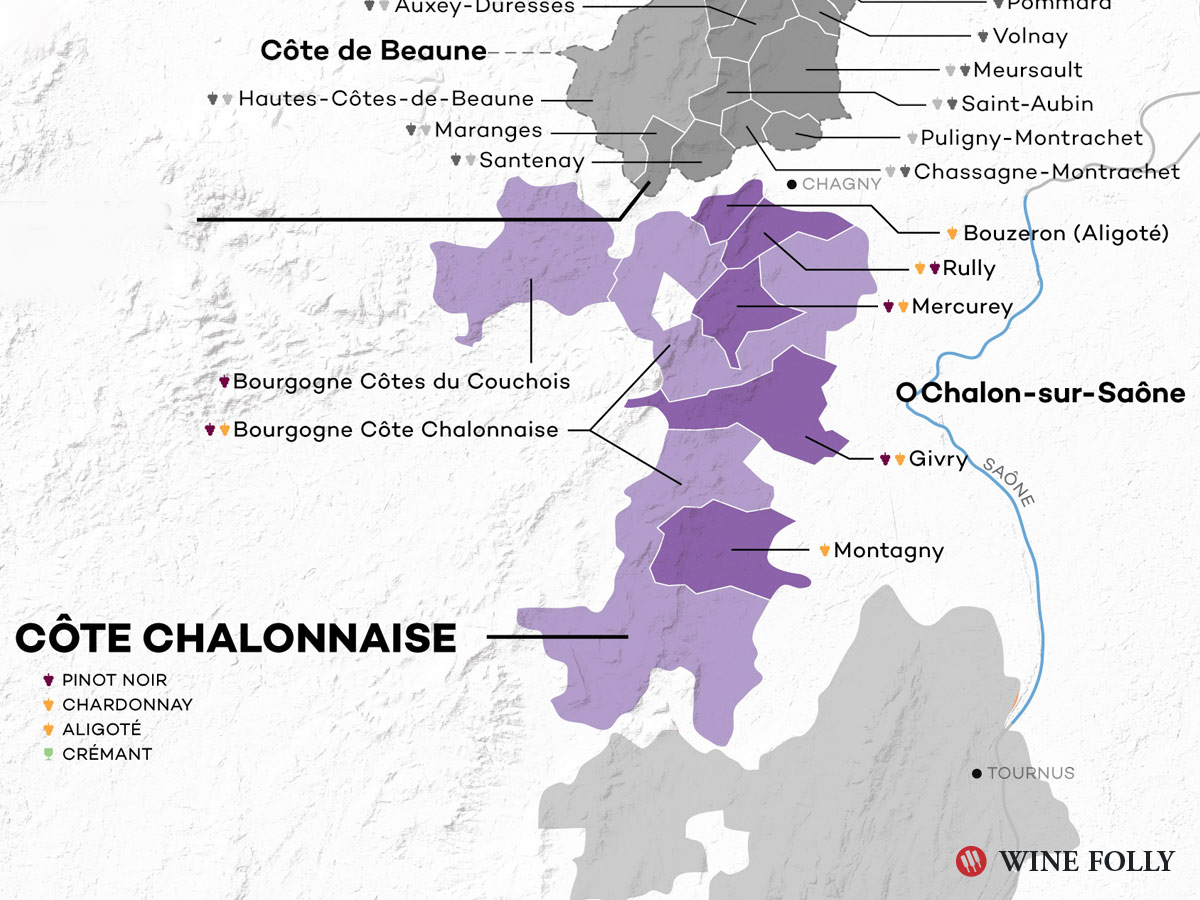 Mapa de vinos de Cote Chalonnais - Vino de Borgoña Folly