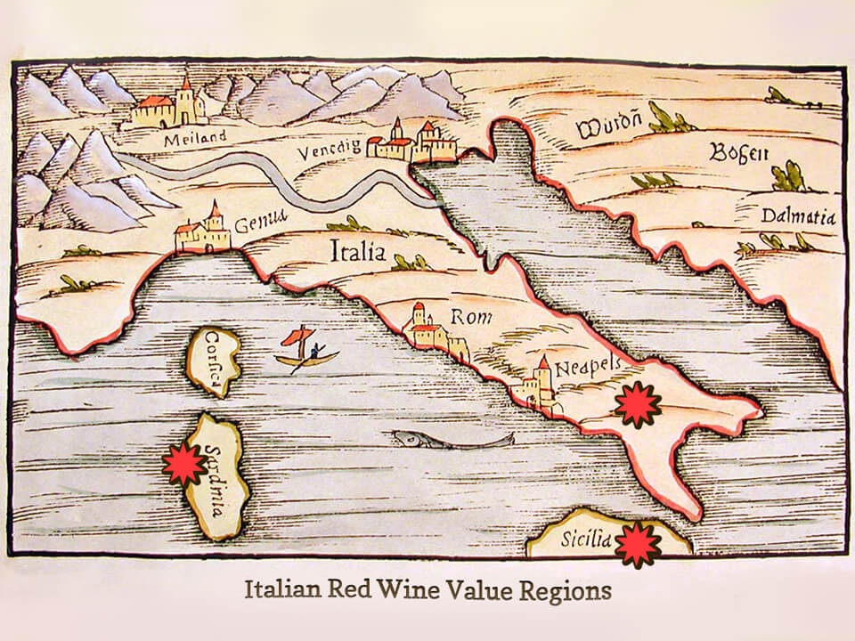 Map of Red Wine Value Regions in Italy