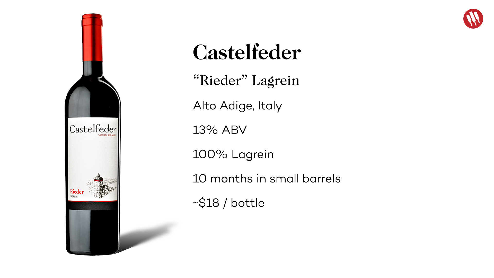 Castelfeder Lagrein wine - Rieder from Alto Adige