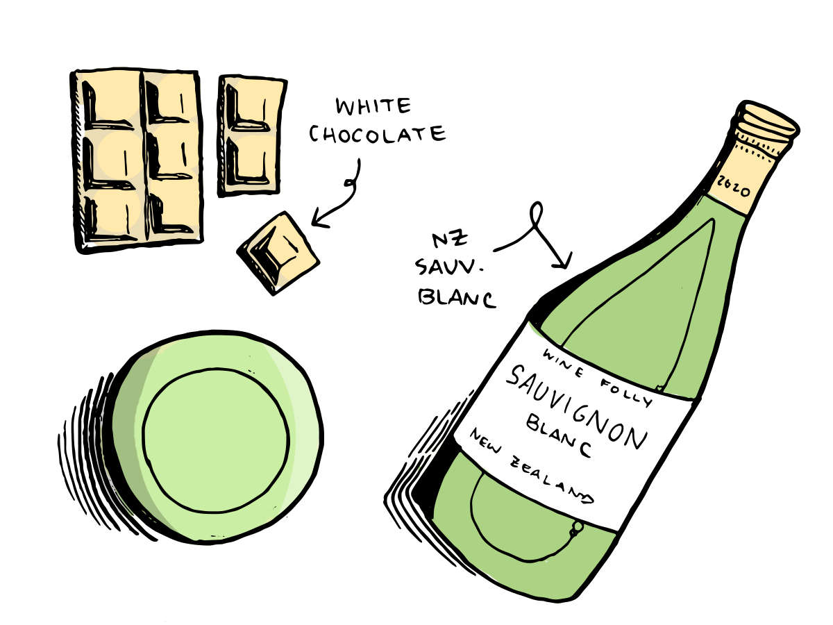 new zealand sauvignon blanc wine and white chocolate