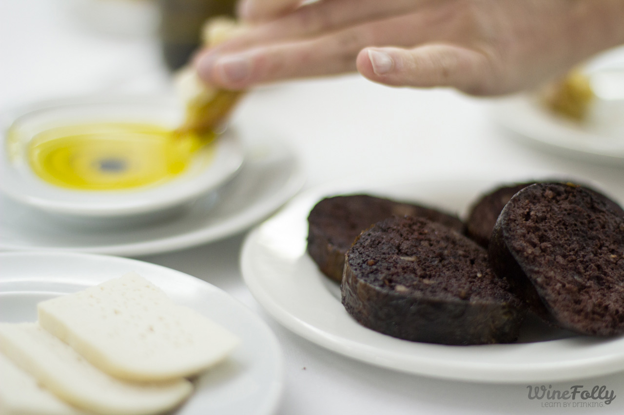 Portuguese olive oil, blood sausage and goat cheese