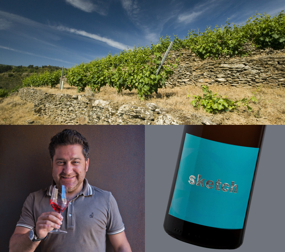 Vineyards in Spain, Raul Perez, bottle of Sketch wine. Photo by Friederike Paetzold