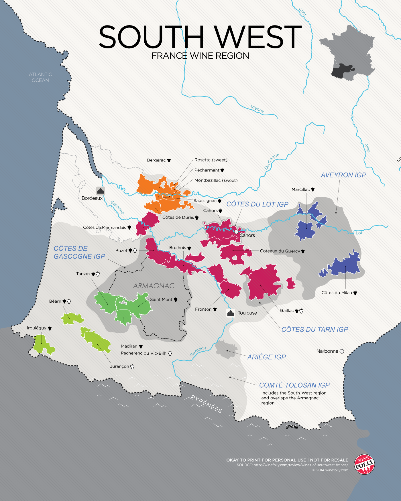 South west France Wine Map