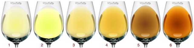 White wines range from almost clear to golden yellow to deep tawny