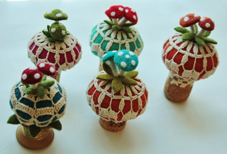 wool felted Champagne Cork Ornaments